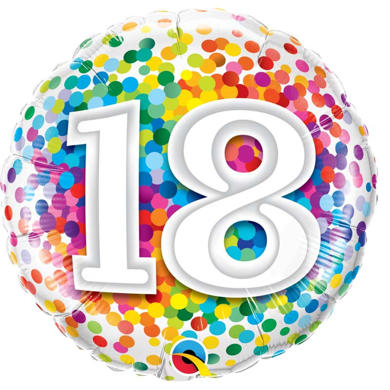 Ballon Aluminum rond : Confettis - Happy Birthday 18 ans - 43 cm - Ballons  - Rue de la Fête