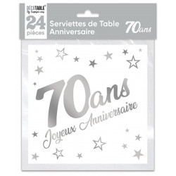 24 SERVIETTES 70ANS 33x33cm...