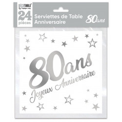 24 SERVIETTES 80ANS 33x33cm...