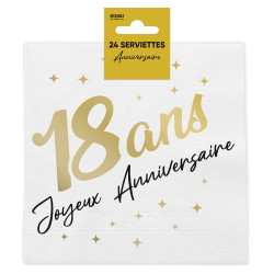 24 SERVIETTES 33x33cm OR 18ANS