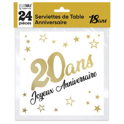 24 SERVIETTES 33x33cm OR 20ANS