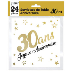 24 SERVIETTES 33x33cm OR 30ANS