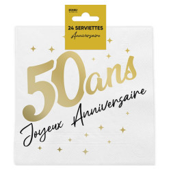 24 SERVIETTES 33x33cm OR 50ANS