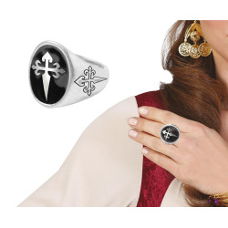 BAGUE MEDIEVALE CROIX SUR...