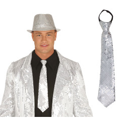 CRAVATE A SEQUINS 35cm ARGENT