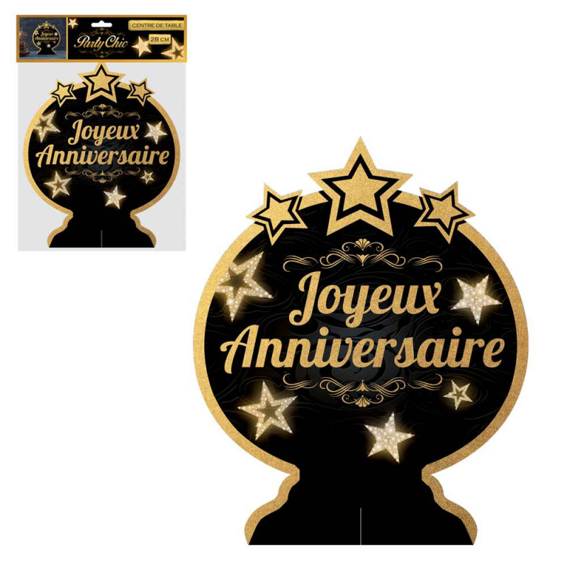 CENTRE DE TABLE JOYEUX ANNIVERSAIRE OR