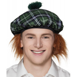 BERET TARTAN VERT AVEC CHEVEUX