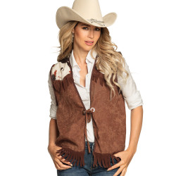 GILET COWBOY ADULTE BRUN M/L