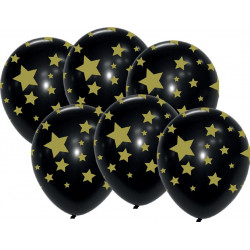 6 BALLONS NOIRS ETOILES OR