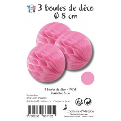 3 BOULES ALVEOLEES D8cm ROSES